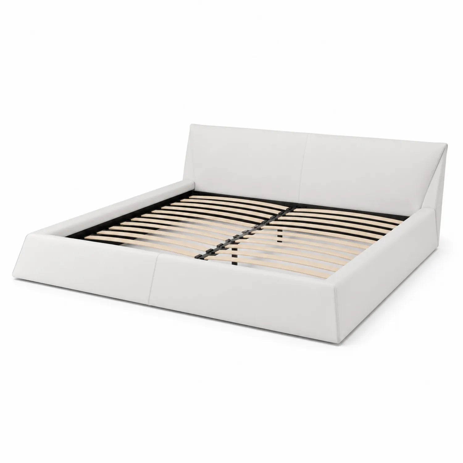Doppelbett Weiß Kunstleder 200x180cm mit Buchenholzlatten