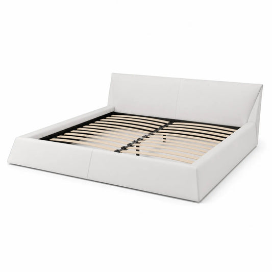 Doppelbett Weiß Kunstleder 200x180cm mit Buchenholzlatten