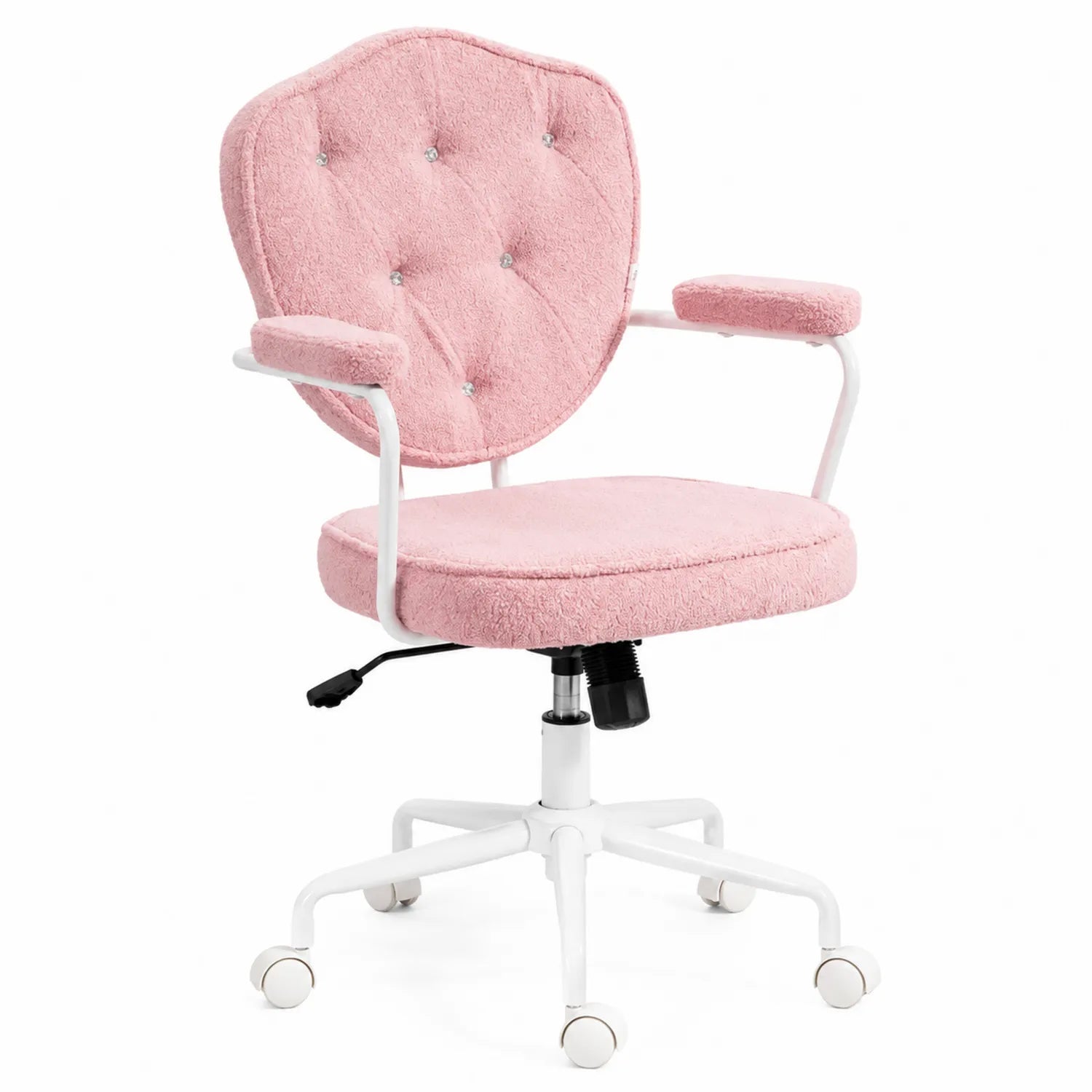 Bürostuhl mit Armlehnen in rosa mit Plüschbezug