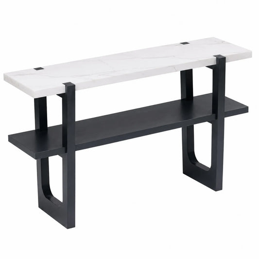 Konsolentisch mit Marmoroptik Platte und Metallgestell Schwarz Weiß 120cm