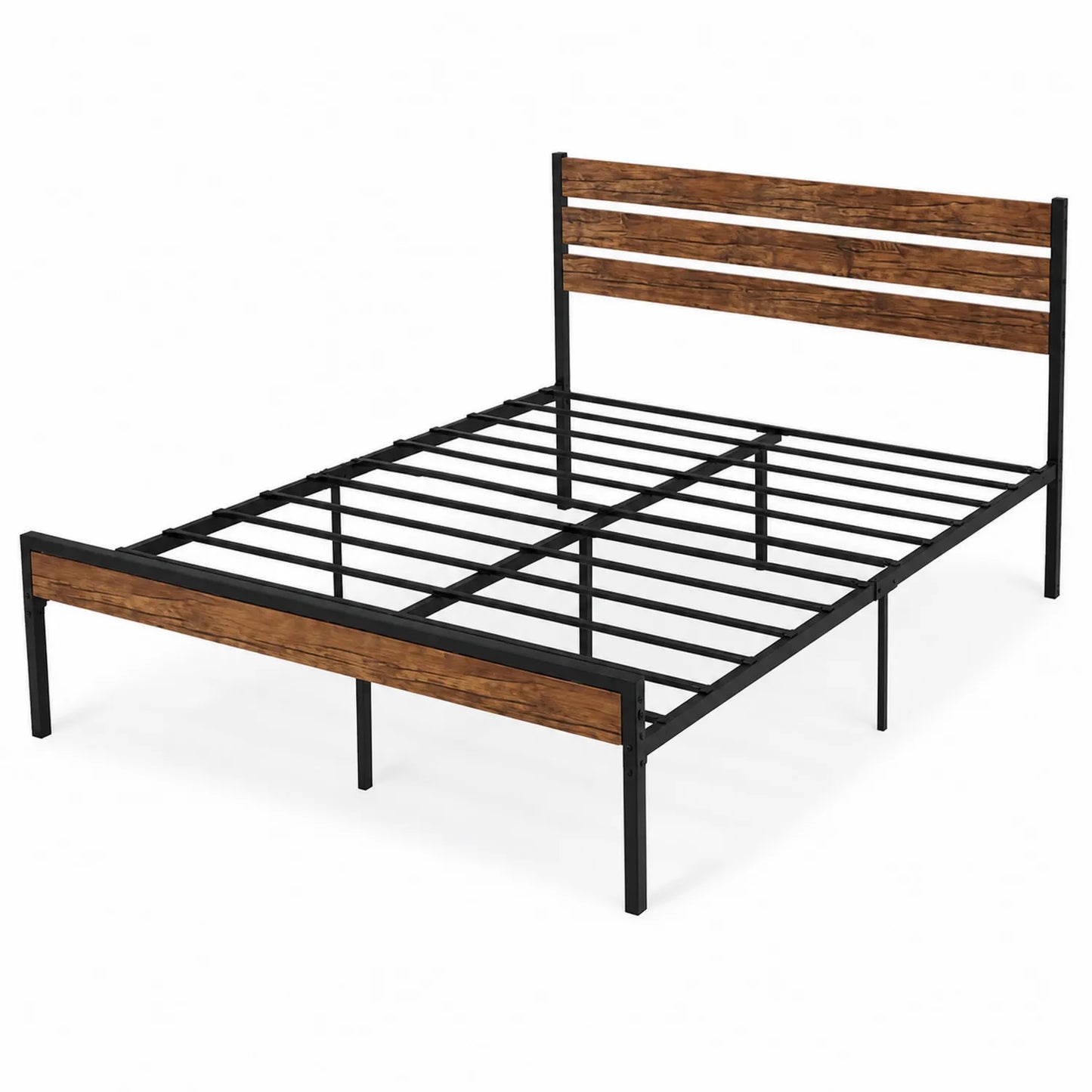 Metallbett mit Holzverkleidung, 200x140 cm, Schwarz/Braun