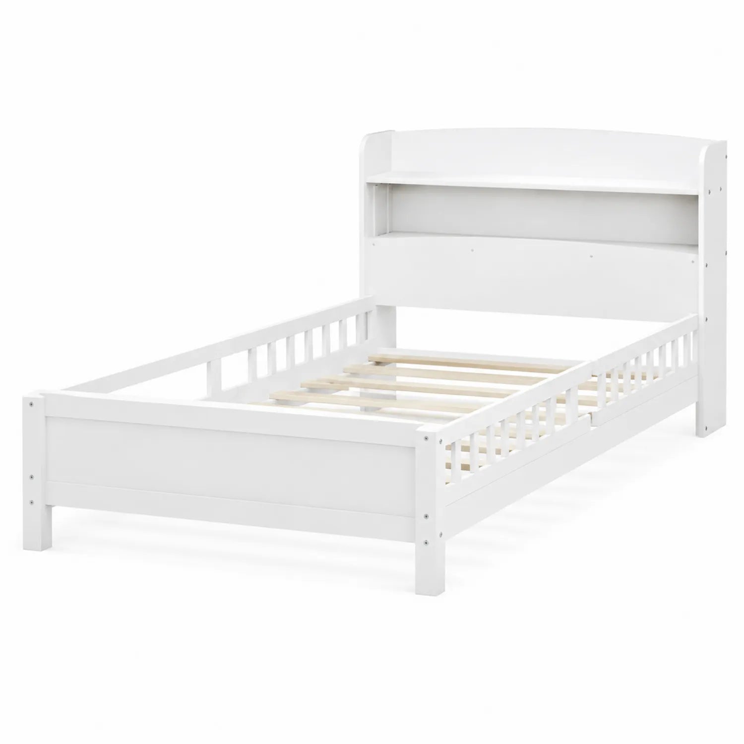 Einzelbett Weiß Holz 200x90 cm mit Regal