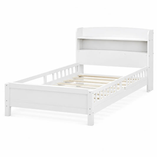 Einzelbett Weiß Holz 200x90 cm mit Regal